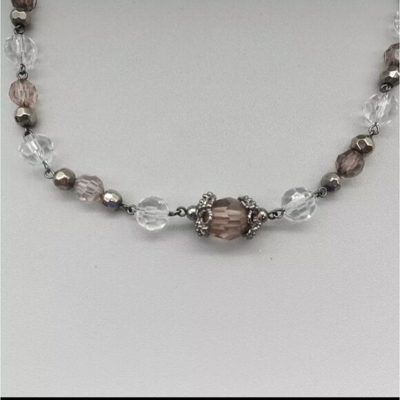 NY Necklace Smokey Gray Clear Faceted Beaded Strand 15" Collar - Picture 3 of 7
